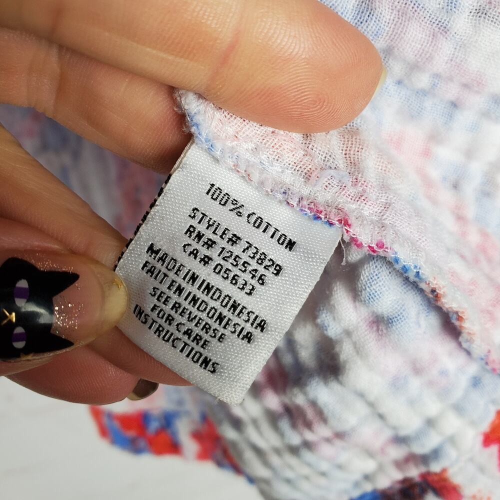 Habitat Seaside Double Cloth Gauze Pullover Top Lg 3/4 Sleeve Ikat Red Pink Blue - Picture 9 of 12